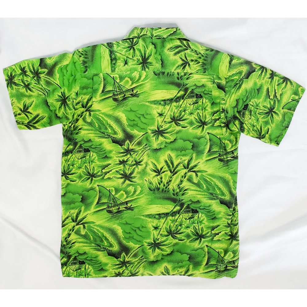 Vintage Princess Peggy Mens 1950s Hawaiian Hawaii Shirt Green L/XL - Picture 9 of 10